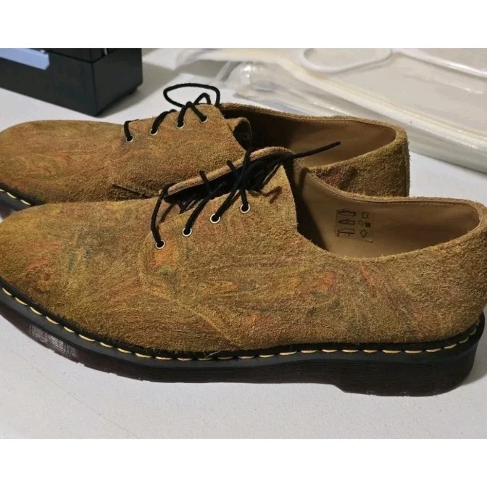 Dr. Martens Smiths Hairy Suede Marbled Olive Tan 4-Eye Shoes Mens 14 30737357